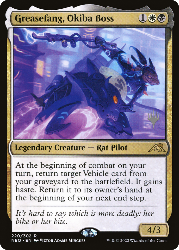 Greasefang, Okiba Boss (Promo Pack) [Kamigawa: Neon Dynasty Promos]